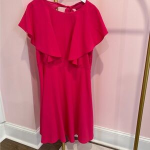 Eloquii Pink Ruffle Dress Size 14 Fit and Flare Flutter Sleeve Wedding Guest